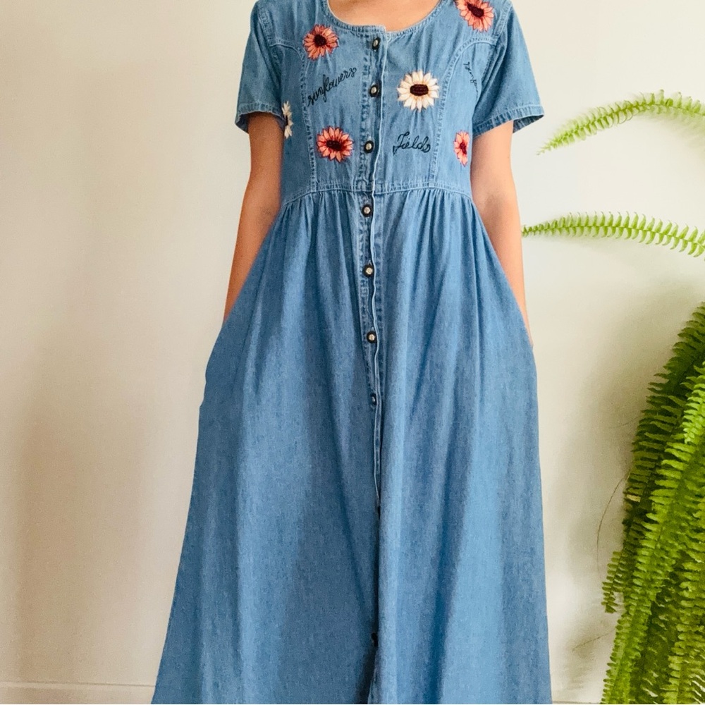 90s vintage denim dress with pockets
